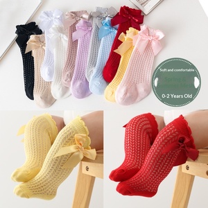 <span class=keywords><strong>Calcetines</strong></span> de Bebé de Malla Fina Transpirable, 11 Colores a Elegir, Recomendados para Primavera/Verano, con Lazo Grande, Estilo Lolita, Longitud Media de Pantorrilla - Product Image 1