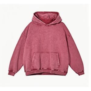 Sweat à capuche en denim bleu foncé délavé, pull vintage délavé à la pierre avec poche kangourou et capuche réglable - Product Image 3