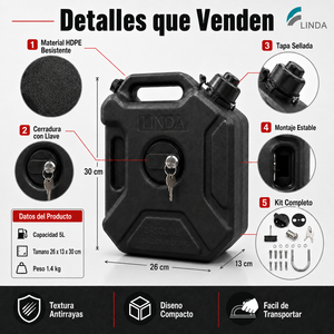 Linda Réservoir de Carburant Portable <span class=keywords><strong>5L</strong></span> avec Serrure pour Moto Tout-Terrain <span class=keywords><strong>Bidon</strong></span> d'Essence Auxiliaire avec Accessoires de Montage - Product Image 3