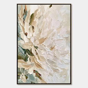 Minimalist Petals of Beige textured Impressionist Floral Oil Painting Framed Wall Art Artwork Home Decor Commercial Decoration - Product Image 1