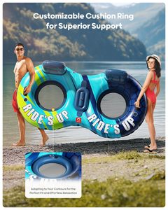 Double River Tube 2 Person 660lb Heavy Duty Puncture Resistant Raft with <b>Backrest</b> Cooler Cup Holders Family - Product Image 4