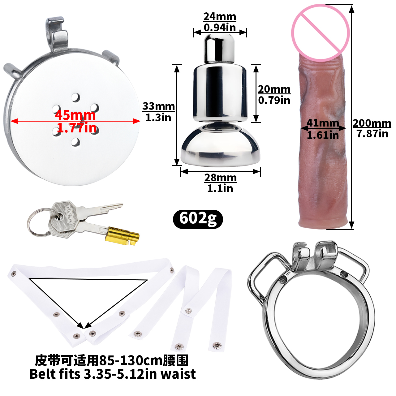 anneau incurvé + pénis taille L + ceinture blanche