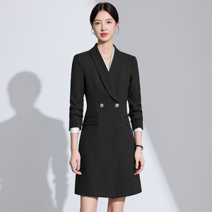 Women's Double Breasted <b>Wool</b> Blend Coat Red Navy Professional Workwear Office Outfit Medium Thickness Anti Wrinkle Solid Color - Product Image 2