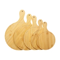 Nouveaux modèles en gros de planches à pizza rondes en bambou de 6 pouces avec poignée, usinées CNC et usinées par électro-érosion à fil, idéales pour les tables de repas familiales