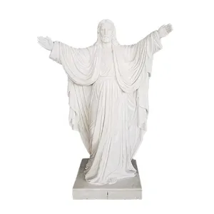 Estatua de mármol blanco con tallado y esculturas de piedra Natural, estatua de diseño 3D moderno para exteriores, escultura de Jesús