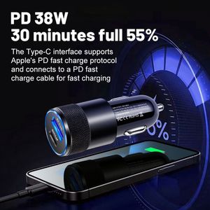 ขายส่ง ที่ชาร์จโทรศัพท์มือถือ 3.1A 38W USB+USB-C รองรับ QC3.0 วัสดุโลหะผสมอะลูมิเนียม PD 20W ที่ชาร์จในรถยนต์ - Product Image 6