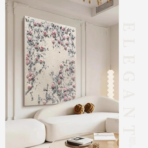 Pintura al Óleo Pintada a Mano al por Mayor, Decoración para Sala de Estar, Cuadro Grande Blanco con Rosas Tridimensionales Colgantes en la Pared - Product Image 1