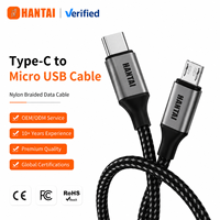 Kabel HANTAI Tipe C ke Micro USB 480Mbps Sinkronisasi Data Tahan Lama dengan Kabel Nilon Terjalin 1M/2M/3M untuk Perangkat Android S7