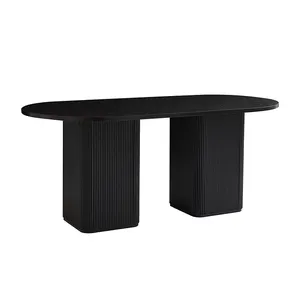 Hot Sales Modern Nordic Wood MDF Restaurant Home Furniture Fluted Ribbed Oval Dining Table