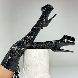 Bottines au-dessus du genou 20cm Sexy Stripper Thigh High Boot 8 Talon haut Marbré Femme Lacets Plateforme Gothique Bottines de pole dance - Product Image 6