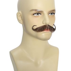 Élégant Brun Vintage Pirate/Vintage-Look Guidon <span class=keywords><strong>Moustache</strong></span> Barbe Droite Remy Cheveux Bouclés Adhésif Facial pour Costume - Product Image 2