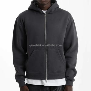 Full Zipper 100% Cotton <b>Thick</b> Baggy 400 450 Gsm Fleece Oversized French Terry <b>Hoodie</b> <b>for</b> <b>Men</b> Heavyweight Vintage Zip up <b>Hoodie</b> - Product Image 3