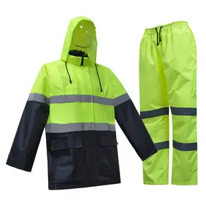 Custom High Visibility Reflective Safety Outdoor Riding Split Raincoat Rain Pants Suit
