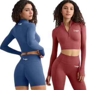 MQT4806+MQS4523 Wholesale Plus Size Summer Running Sports Shorts Gym Fitness Breathable Zipper <b>Jacket</b> <b>Yoga</b> 2 Piece Sets Women - Product Image 1