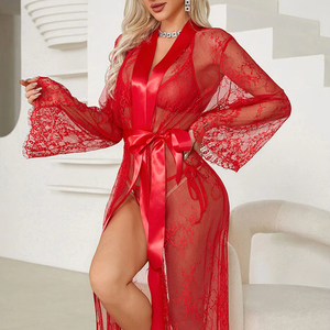 Lujoso y Sensual Conjunto de Lencería Sexy para Dormir para Mujer, Bata de Mañana con Encaje Hueco, Tentación Tallas Grandes ODM para Verano - Product Image 1