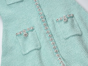 OUDINA Nouvelle Arrivée <span class=keywords><strong>Robe</strong></span> Décontractée Tricotée à Volants Vert Menthe avec Perles et Paillettes, Boutonnage Simple, Élégante pour Femme - Product Image 5