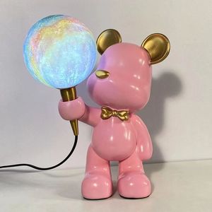 โคมไฟข้างเตียงพิมพ์ลาย 3 มิติ สไตล์นอร์ดิก ลายหมีสุดเทรนดี้ ดีไซน์มินิมอลแบบยุโรป สำหรับตกแต่งห้องนอนและโต๊ะข้างเตียง - Product Image 2