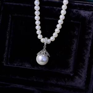 WENCHI 10244 - Colgante de Collar Simple y Moderno con Cuentas Redondas de Plata S925 de 7-8 mm, Accesorio de Perlas - Product Image 2