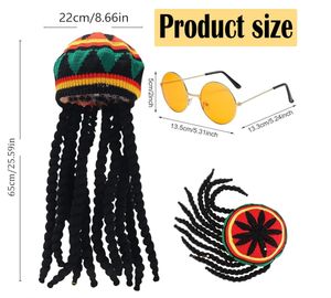 Chapeau <span class=keywords><strong>Rasta</strong></span> avec lunettes jaunes Casquette <span class=keywords><strong>de</strong></span> perruque tressée noire Perruque Dreadlocks Costume <span class=keywords><strong>de</strong></span> <span class=keywords><strong>déguisement</strong></span> des Caraïbes pour les fêtes Cosplay Mascarade - Product Image 2