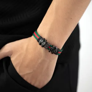 Latest Design Fashion Jewelry Wholesale Vintage Stainless Steel Personalized Double Layer Colorful Leather Bracelets For Men
