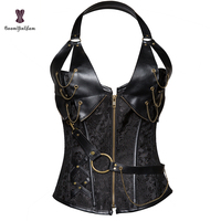 Corset zippé gothique Steampunk pour femme Corset désossé à la taille Cincher à lacets cuir acier désossé grande taille Corsettes niveau de contrôle ferme