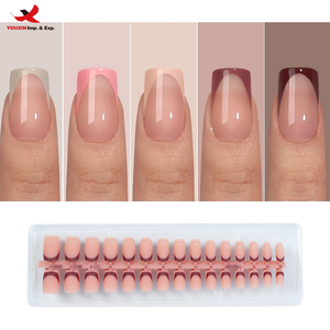 Faux ongles à porter en 3 jours, couleur unie, style French sans couture, courts, 160 pièces, autocollants pour ongles, GZ RTS, commande en gros mixte - Product Image 1