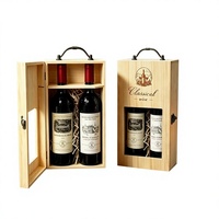 Boîte cadeau en bois massif pour 2 bouteilles de vin, en pin naturel, avec poignée métallique, porte-bouteilles de vin avec fenêtre