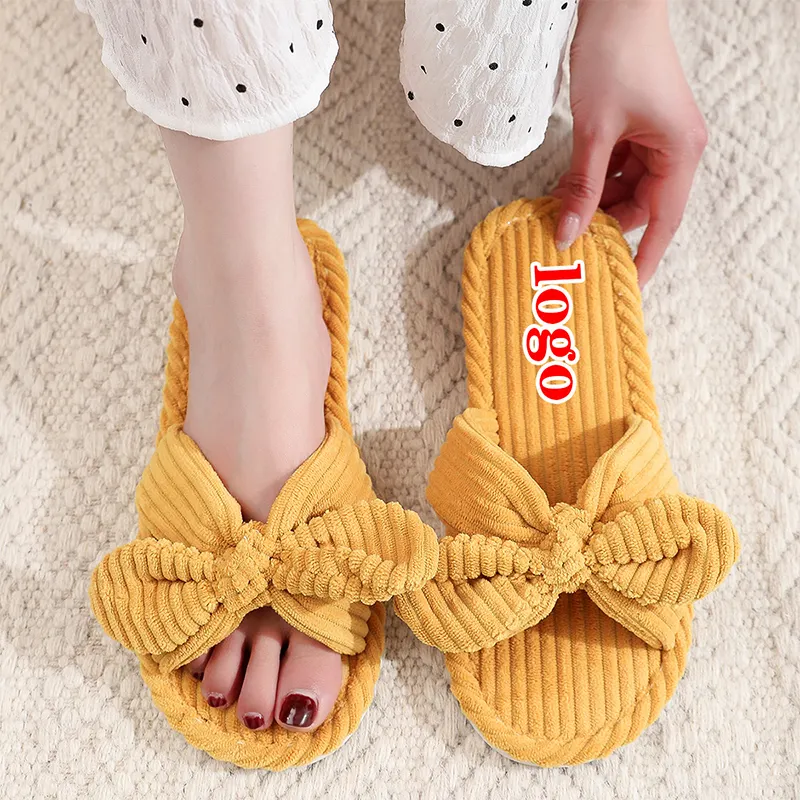 Custom Women's and Ladies' Autumn Home Bow Knot Shoe Slippers Fashion Fur Design Eva Material