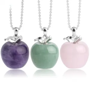 New christmas eve gift Wholesale Natural Apple Pendant Alloy Necklace Ladies Fashion Jewelry crystal heal stone necklace