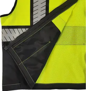 ANSI/ISEA construção de aviso de estrada roupa de trabalho noturna uniforme reflexivo Hi Viz Colete de segurança de malha Chaleco com zíper multi-bolso