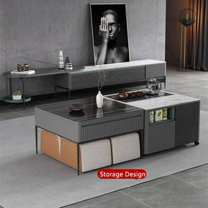Luxury Smart <b>Folding</b> Lift <b>Dining</b> <b>Table</b> Set 2+4 Laptop Office Desk <b>Chair</b> Tronxi <b>With</b> Storage Cabitnet DC-04 Marble Coffee <b>Tables</b> - Product Image 2