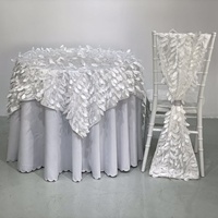 Nappe ronde en polyester avec feuilles 3D, housse de table blanche pour mariage, banquet, hôtel, décoration d'événements