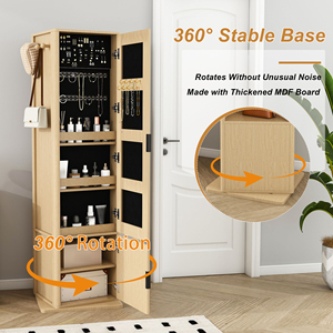 Gabinete de Maquillaje/Joyería Giratorio 360° Moderno y Ecológico <span class=keywords><strong>con</strong></span> <span class=keywords><strong>Espejo</strong></span> de Cuerpo Entero, Perchero y 4 Estantes Abiertos - Product Image 3