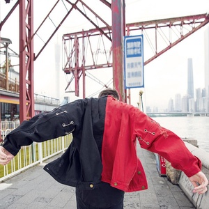 Guangzhou Fashion <b>Jacket</b> Custom Design Men's Distressed <b>Denim</b> Outwear Black <b>Red</b> Ripped Coat Motor Bike <b>Jacket</b> - Product Image 5