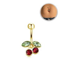 Anneau de nombril en acier inoxydable 316L plaqué or 14G avec zircon rouge et vert, bijou de piercing pour femme