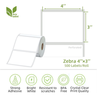 Rollo de Etiquetas Térmicas al por Mayor de Fábrica, 4 Pulgadas x 3 Pulgadas, Etiquetas Autoadhesivas para Códigos de Barras y Direcciones, Compatibles con Impresoras Térmicas Zebra