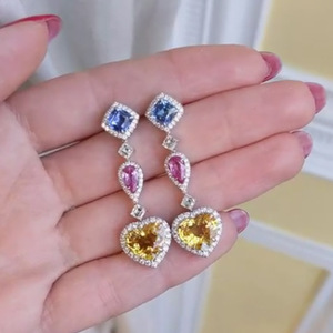 Boucles d'oreilles pendantes en cristal coloré LINCAIT, forme cœur, zircon taille princesse, sertissage clos, bijoux romantiques pour femme, idéales pour les soirées - Product Image 3