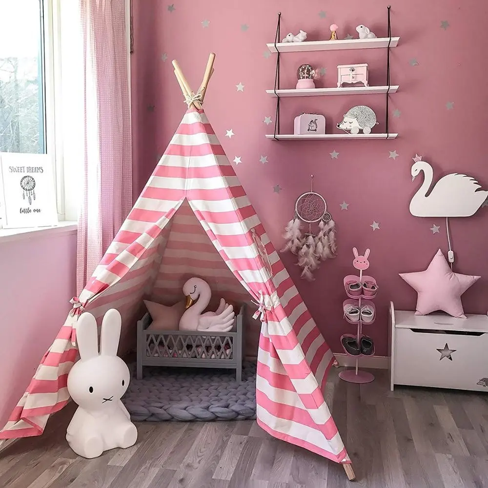 Kids Teepee Tent for Girls Princess, Canvas Children Play Tent for Indoor Outdoor with Carry Case Portable Kids Play House