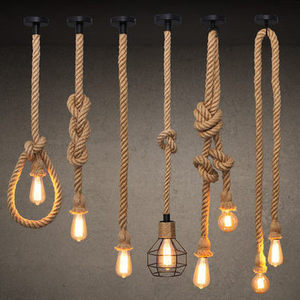 Lustre en corde <span class=keywords><strong>de</strong></span> chanvre vintage rétro loft industriel ampoule <span class=keywords><strong>LED</strong></span> luminaire avec interrupteur pour la maison hôtel restaurant bar - Product Image 1