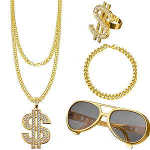 Conjunto <span class=keywords><strong>de</strong></span> <span class=keywords><strong>Disfraz</strong></span> <span class=keywords><strong>de</strong></span> los 80s/90s, Cadena Dorada Grande, Accesorios <span class=keywords><strong>de</strong></span> Rapero <span class=keywords><strong>de</strong></span> los 80s/90s, Gafas, Pulsera, Disfraces <span class=keywords><strong>de</strong></span> Hip Hop para Hombres y Mujeres - Product Image 2