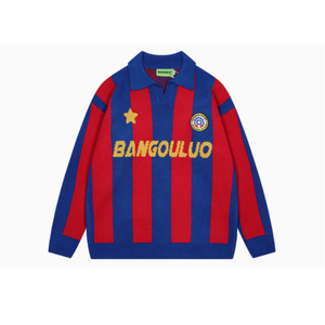 Maglione Personalizzato con Logo, Colletto a Polo a Righe, Ricamo, <span class=keywords><strong>Jacquard</strong></span>, <span class=keywords><strong>Maglia</strong></span> da Calcio Lavorata a <span class=keywords><strong>Maglia</strong></span> per l'Inverno - Product Image 1