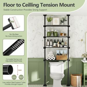 Étagère de rangement sur pied en métal CF sans perçage, 4 niveaux, largeur et hauteur réglables, gain de place, pour salle de bain, à placer au-dessus des toilettes - Product Image 5
