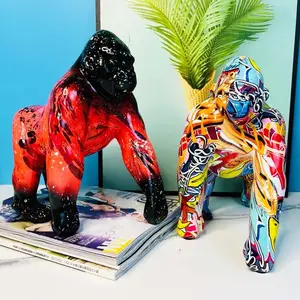Artesanías creativas de resina para el hogar, oficina, gabinete de TV, decoración de mesa de oficina, estatua de gorila de grafiti, adorno decorativo