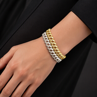 Bracelet Cuban Link en Argent Sterling 925 avec Moissanite Pavée, Double Fermoir de Sécurité, Style Hip Hop Iced Out, 16-21cm pour Femme