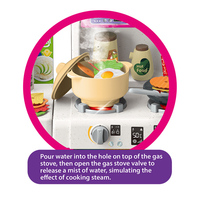 104 pièces Jouets de cuisine en plastique pour maison de poupée, avec fonctions de pulvérisation, musique et lumière, pour jeu d'imitation préscolaire pour enfants, ensemble de jeu d'imitation