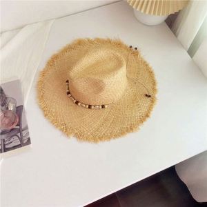 Raffia Straw <b>Hat</b> Large Brim Woven Sun <b>Hat</b> <b>Summer</b> Flat Top Flutter Tie Seaside Vacation Sun <b>Hat</b> - Product Image 3