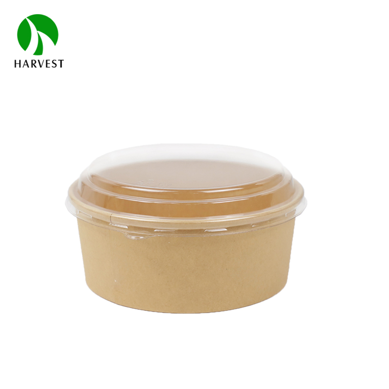 Food Grade Greaseproof Disposable Food Packaging Boxes Take Out Kraft Paper Salad Bowl with Lid