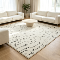 Tapis moderne noir et blanc en jacquard PP antibactérien, hauteur de pile 9 mm, épaisseur fine, envers en coton, pour salon, motif rayures abstraites, pour la maison