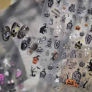 Halloween 3D Embossed Nail Stickers Gothic Spooky Nail Art Decals Skull <b>Pumpkin</b> Bat Designs for Halloween Night Party - Product Image 1
