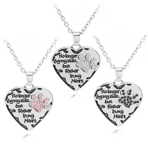 Hot selling lettering no longer by my side love necklace diamond dog paw pendant necklace